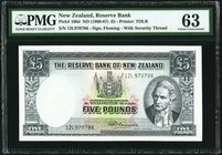 New Zealand Reserve Bank of New Zealand 5 Pounds ND (1960-67) Pick 160d PMG Choice Uncirculated 63. Minor thinning.

HID09801242017
