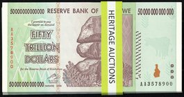 Zimbabwe Reserve Bank of Zimbabwe 50 Trillion Dollars 2008 Pick 90 Pack of 100 Consecutive Notes Choice Crisp Uncirculated. 

HID09801242017
