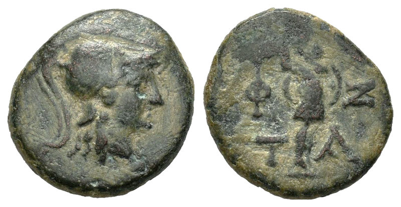 Lesbos. Temnos. AE 14. 350-300 a.C. (Gc-4232 variante). Anv.: Atenea a derecha c...