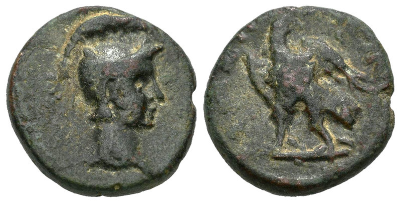 Macedon. Amphipolis. AE 17. 187-31 a.C. (Sng Ans-140). Anv.: Cabeza de Atenea co...