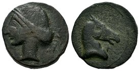 Carthage Nova. Calco. 220-215 a.C. Cartagena (Murcia). (Abh-515). Rev.: Cabeza de caballo a derecha ocn letra fenicia alef delante. Ae. 9,34 g. Choice...