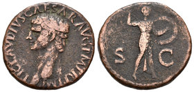 Claudius. As. 42 d.C. Rome. (Spink-1862). Rev.: Minerva a derecha con lanza y escudo. En campo S C. Ae. 12,95 g. Almost F. Est...25,00.
