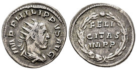 Philip I. Antoniniano. 247 d.C. Rome. (Spink-8926). (Ric-60). (Seaby-39). Rev.: FELI / CITAS IMPP en tres líneas dentro de laúrea. Ag. 4,10 g. Choice ...