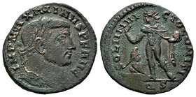 Maximinus II. Follis. 312-313 d.C. Aquileia. (Spink-14899). Rev.: SOLI INVICTO COMITI. Ae. 3,86 g. Choice F. Est...20,00.
