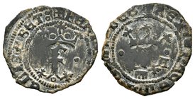 Catholic Kings (1474-1504). Blanca. Segovia. Ae. 1,18 g. Con punto en anverso y A con puntos y acueducto en reverso. VF. Est...30,00.