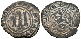 Catholic Kings (1474-1504). 4 maravedís. Coruña. A. Ae. 5,17 g. Con A en anverso y venera en reverso. Choice F. Est...65,00.