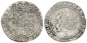 Catholic Kings (1474-1504). 1 real. Burgos. Ag. 2,86 g. Con hoja de perejil en la leyenda del reverso. Almost VF. Est...50,00.
