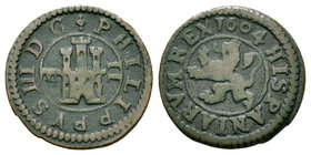 Philip III (1598-1621). 2 maravedís. 1604. Segovia. (Cal-836). (Jarabo-Sanahuja-D263). Ae. 1,57 g. Acueducto en posición horizontal. Almost VF. Est......