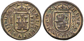Philip III (1598-1621). 8 maravedís. 1607. Segovia. (Cal-763). (Jarabo-Sanahuja-D223). (Rs-239). Ae. 5,76 g. Almost VF. Est...20,00.