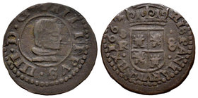Philip IV (1621-1665). 8 maravedís. 1662. Sevilla. R. (Cal-1604). (Jarabo-Sanahuja-M634). Ae. 2,13 g. Almost VF. Est...10,00.