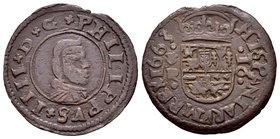 Philip IV (1621-1665). 16 maravedís. 1662. Coruña. R. (Cal-1301). (Jarabo-Sanahuja-M130). Ae. 3,53 g. Choice F. Est...20,00.