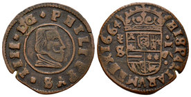 Philip IV (1621-1665). 16 maravedís. 1664. Segovia. S. (Jarabo-Sanahuja-página 459-460). Ae. 4,11 g. Falsa de época. Almost VF. Est...12,00.