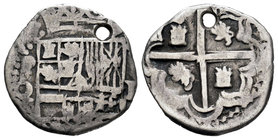 Philip IV (1621-1665). 1 real. Potosí. Q. (Cal-tipo 203). Ag. 3,01 g. Agujero. Choice F. Est...18,00.