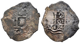 Charles II (1665-1700). 2 reales. 1684. Potosí. V. (Cal-613). Ag. 6,27 g. Oxidaciones marinas. Almost VF/F. Est...50,00.