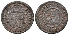 Philip V (1700-1746). 2 maravedís. 1746. Segovia. Ae. 3,44 g. VF. Est...25,00.