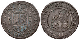 Philip V (1700-1746). 4 maravedís. 1720. Barcelona. (Cal-1939). Ae. 9,47 g. VF. Est...20,00.