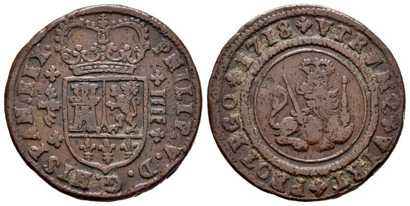 Philip V (1700-1746). 4 maravedís. 1719. Valencia. (Cal-2017). Ae. 9,14 g. Choic...