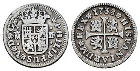Philip V (1700-1746). 1/2 real. 1738. Madrid. JF. (Cal-1800). Ag. 1,25 g. Choice F/Almost VF. Est...25,00.