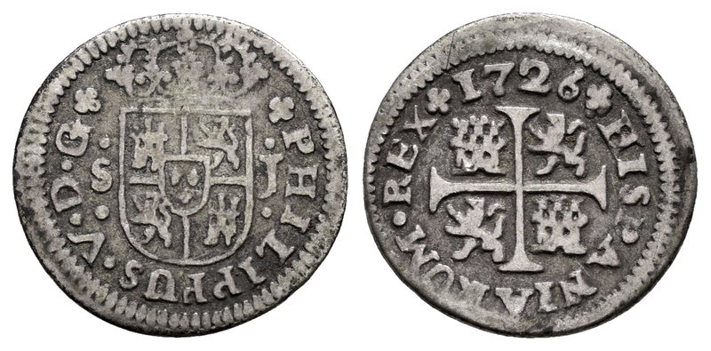 Philip V (1700-1746). 1/2 real. 1726. Sevilla. J. (Cal-1924). Ag. 1,14 g. Choice...