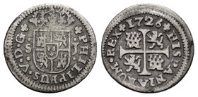 Philip V (1700-1746). 1/2 real. 1726. Sevilla. J. (Cal-1924). Ag. 1,14 g. Choice F. Est...15,00.