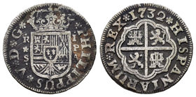 Philip V (1700-1746). 1 real. 1732. Sevilla. PA. (Cal-1719). Ag. 2,61 g. Choice F/Almost VF. Est...15,00.