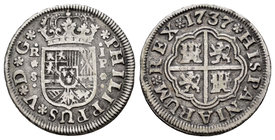 Philip V (1700-1746). 1 real. 1737. Sevilla. P. (Cal-1723). Ag. 2,81 g. Choice F. Est...15,00.