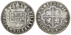 Philip V (1700-1746). 2 reales. 1735. Sevilla. AP. (Cal-1436). Ag. 5,15 g. Escasa. F. Est...20,00.