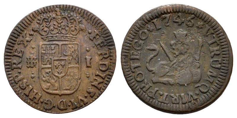 Ferdinand VI (1746-1759). 1 maravedí. 1746. Segovia. (Cal-716). Ae. 1,25 g. VF. ...