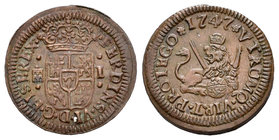 Ferdinand VI (1746-1759). 1 maravedí. 1747. Segovia. (Cal-717). Ae. 1,29 g. XF. Est...30,00.