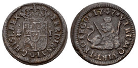 Ferdinand VI (1746-1759). 1 maravedí. 1747. Segovia. (Cal-717). Ae. 1,05 g. Almost VF. Est...18,00.