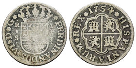 Ferdinand VI (1746-1759). 1 real. 1754. Sevilla. PJ. (Cal-612). Ag. 2,53 g. F/Choice F. Est...15,00.