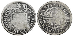 Ferdinand VI (1746-1759). 2 reales. 1754. Madrid. JB. (Cal-482). Ag. 5,28 g. Choice F. Est...20,00.
