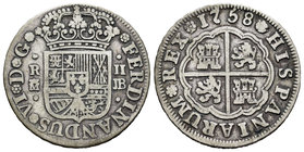 Ferdinand VI (1746-1759). 2 reales. 1758. Madrid. JB. (Cal-484). Ag. 5,51 g. Almost VF. Est...25,00.