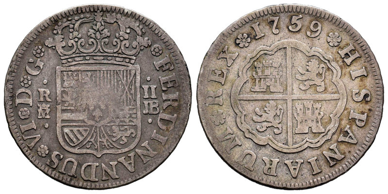 Ferdinand VI (1746-1759). 2 reales. 1759. Madrid. JB. (Cal-485). Ag. 5,54 g. Alm...