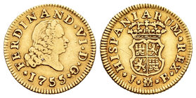 Ferdinand VI (1746-1759). 1/2 escudo. 1755. Madrid. JB. (Cal-252). Au. 1,75 g. VF. Est...140,00.