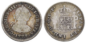 Charles III (1759-1788). 1/2 real. 1779. México. FF. (Cal-1769). Ag. 1,63 g. F. Est...12,00.