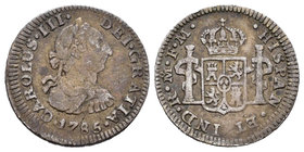 Charles III (1759-1788). 1/2 real. 1785. México. FM. (Cal-1778). Ag. 1,67 g. Choice F. Est...15,00.