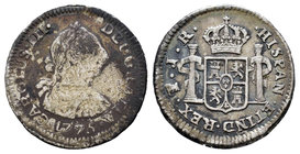 Charles III (1759-1788). 1/2 real. 1775. Potosí. JR. (Cal-1801). Ag. 1,57 g. F/Choice F. Est...10,00.