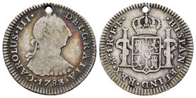 Charles III (1759-1788). 1 real. 1783. México. FF. (Cal-1565). Ag. 3,27 g. Agujero. Choice F. Est...12,00.