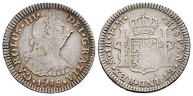 Charles III (1759-1788). 1 real. 1785. México. FM. (Cal-1567). Ag. 3,23 g. Raya. Choice F. Est...12,00.