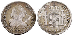 Charles III (1759-1788). 1 real. 1778. Potosí. PR. (Cal-1606). Ag. 3,23 g. F. Est...15,00.
