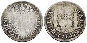 Charles III (1759-1788). 2 reales. 1764. México. M. (Cal-1329). Ag. 6,11 g. F. Est...18,00.