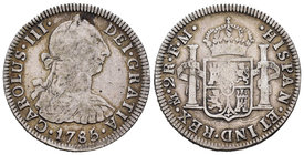 Charles III (1759-1788). 2 reales. 1785. México. FM. (Cal-1352, error de ensayador). Ag. 6,53 g. Choice F/Almost VF. Est...30,00.