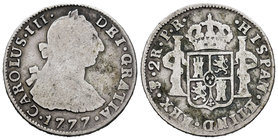 Charles III (1759-1788). 2 reales. 1777. Potosí. PR. (Cal-1388). Ag. 6,32 g. F. Est...12,00.