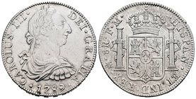 Charles III (1759-1788). 8 reales. 1789/8. México. FM. (Cal-943). (Km-no cita). Ag. 26,90 g. Limpiada. Krause no indica esta sobrefecha. Choice VF/Alm...