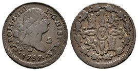 Charles IV (1788-1808). 2 maravedís. 1797. Segovia. Ae. 2,36 g. Dos puntos a la derecha de la fecha. Choice F. Est...20,00.