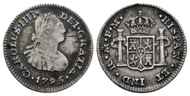 Charles IV (1788-1808). 1/2 real. 1795. México. FM. (Cal-1289). Ag. 1,56 g. Choice F/Almost VF. Est...15,00.
