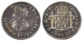 Charles IV (1788-1808). 1/2 real. 1801. México. FM. (Cal-1295). Ag. 1,62 g. F. Est...10,00.