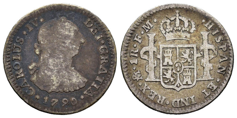 Charles IV (1788-1808). 1 real. 1790. México. FM. (Cal-1136). Ag. 3,16 g. Busto ...