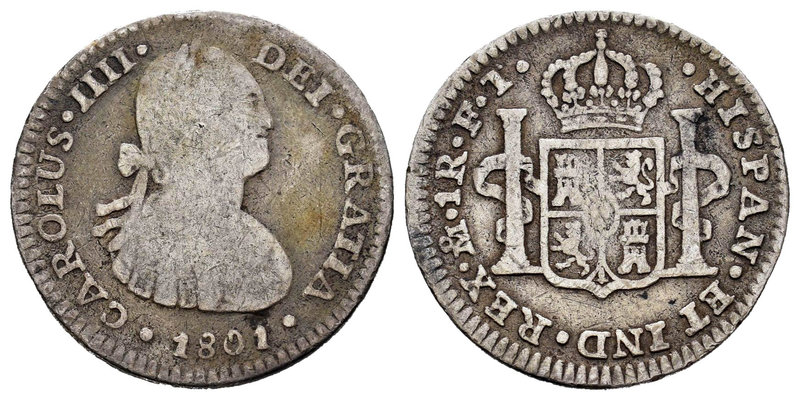 Charles IV (1788-1808). 1 real. 1801. México. FT. (Cal-1148). Ag. 3,09 g. F/Choi...